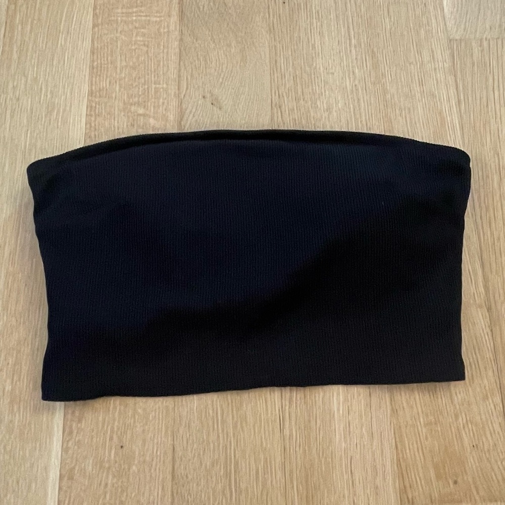 Black ribbed bandeau bikini top from aerie